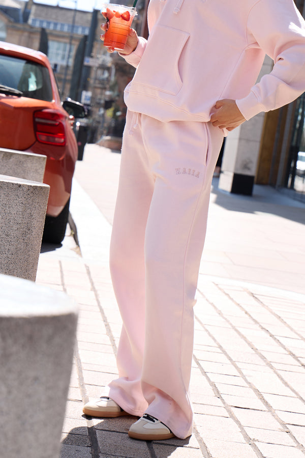 Kaiia Logo Drawstring Wide Leg Joggers Dusty Pink