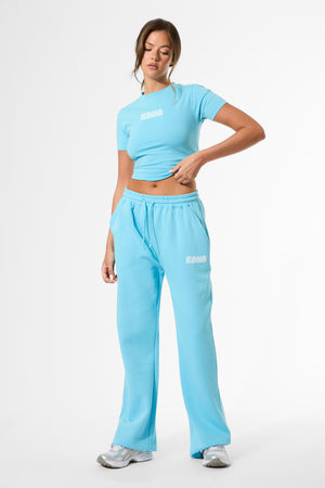Kaiia Bubble Graphic Wide Leg Joggers Pool Blue