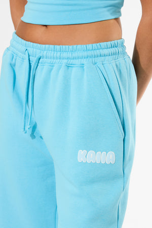Kaiia Bubble Graphic Wide Leg Joggers Pool Blue