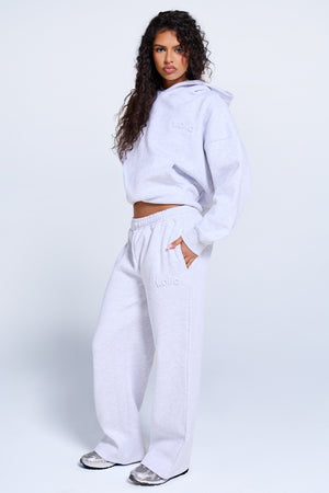 Kaiia Embossed Logo Wide Leg Joggers Light Grey Marl