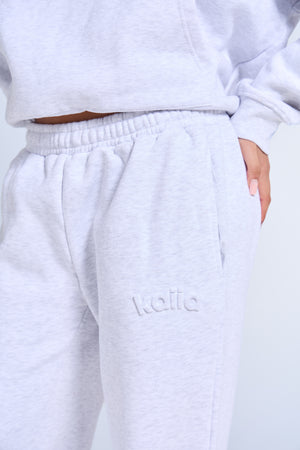 Kaiia Embossed Logo Wide Leg Joggers Light Grey Marl
