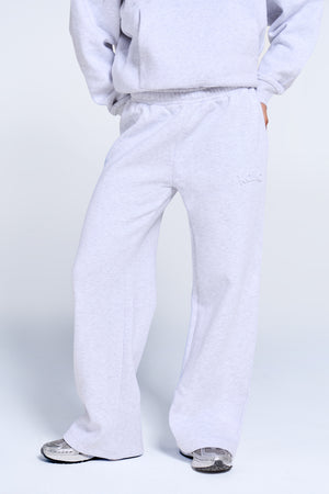 Kaiia Embossed Logo Wide Leg Joggers Light Grey Marl