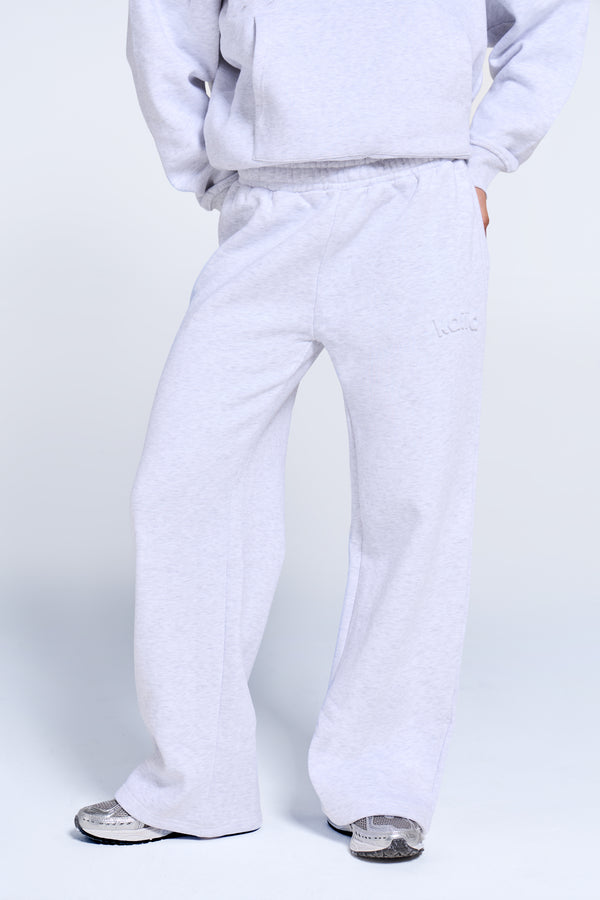 Kaiia Embossed Logo Wide Leg Joggers Light Grey Marl