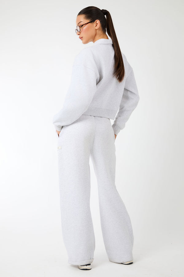 Kaiia Label Logo Wide Leg Joggers Light Grey Marl