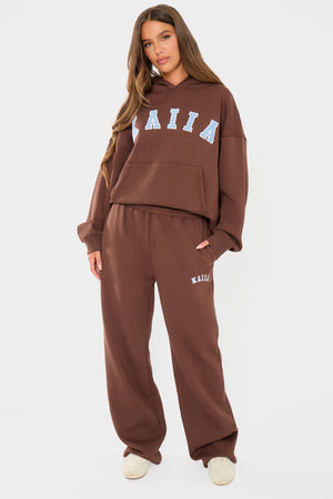 Kaiia Logo Wide Leg Joggers Brown & Light Blue