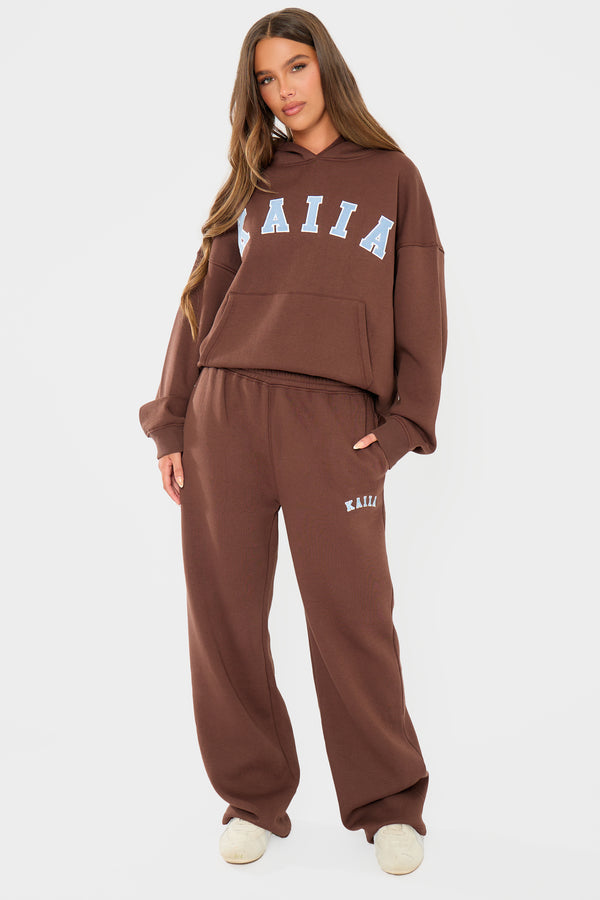 Kaiia Logo Wide Leg Joggers Brown & Light Blue