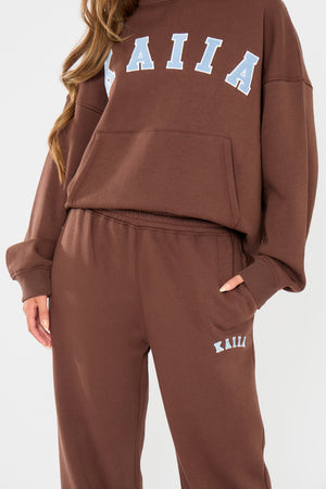 Kaiia Logo Wide Leg Joggers Brown & Light Blue