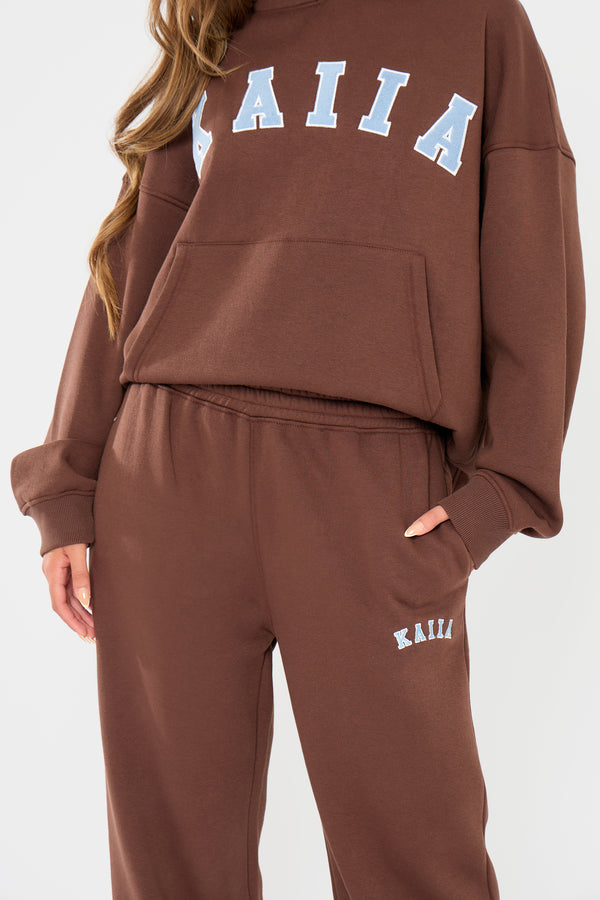 Kaiia Logo Wide Leg Joggers Brown & Light Blue