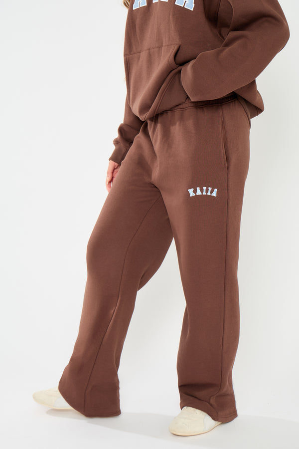 Kaiia Logo Wide Leg Joggers Brown & Light Blue