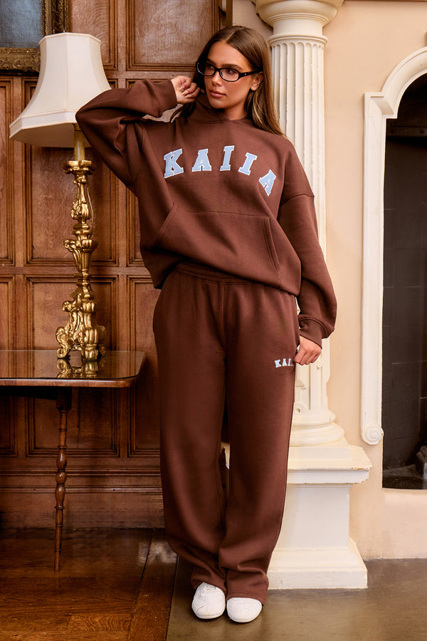 Kaiia Logo Wide Leg Joggers Brown & Light Blue