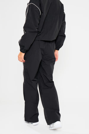 Kaiia Contrast Piping Wide Leg Trousers Black