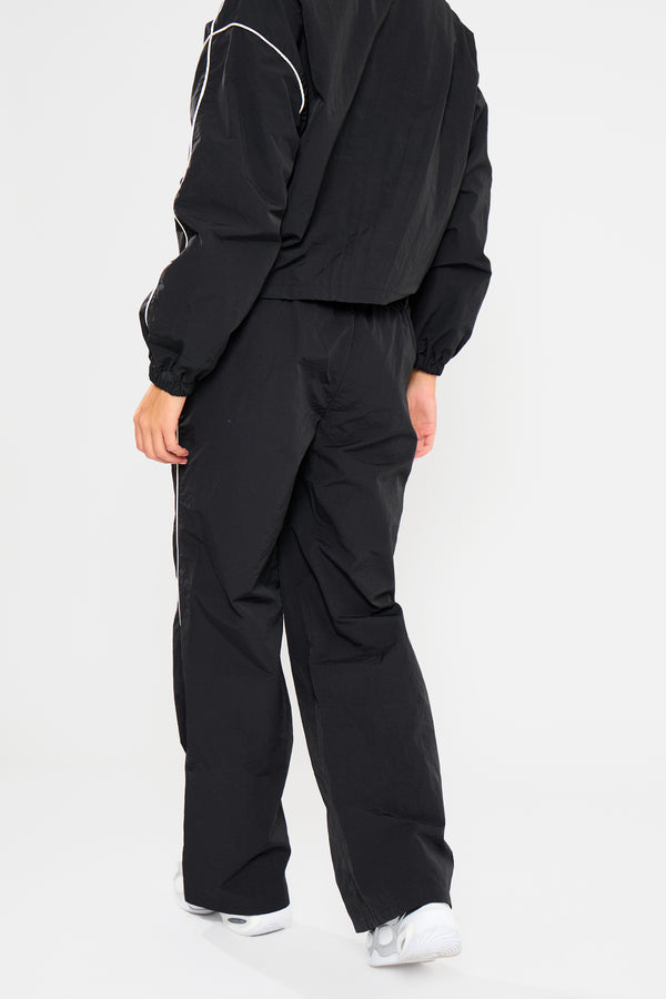 Kaiia Contrast Piping Wide Leg Trousers Black
