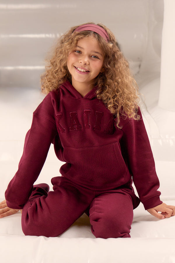 Kaiia Kids Slogan Oversized Hoodie Deep Burgundy