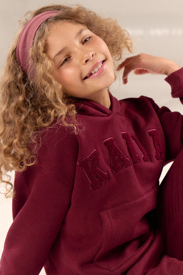 Kaiia Kids Slogan Oversized Hoodie Deep Burgundy