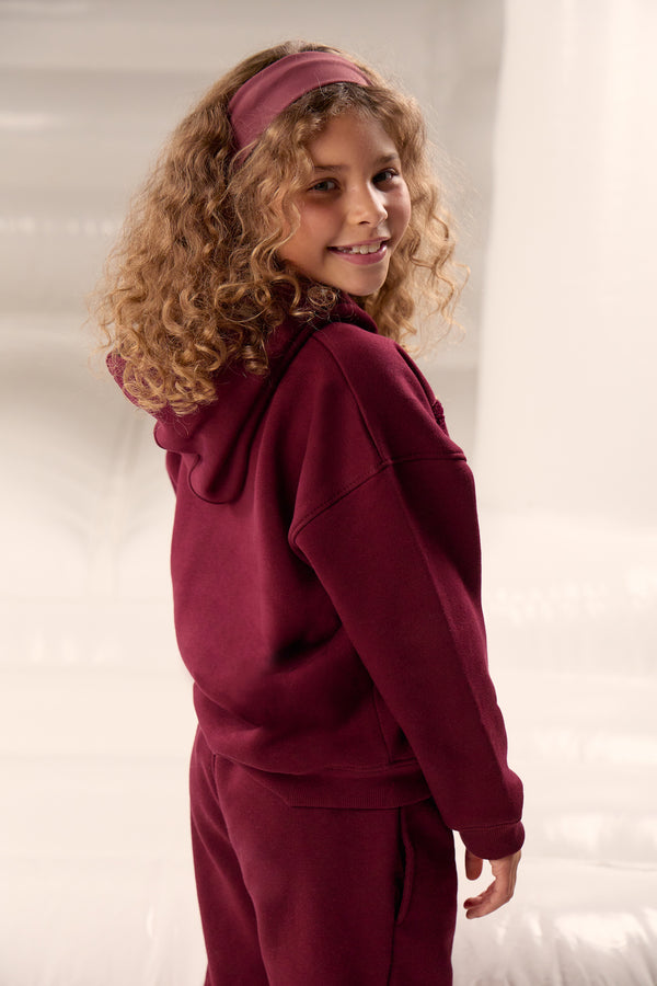 Kaiia Kids Slogan Oversized Hoodie Deep Burgundy