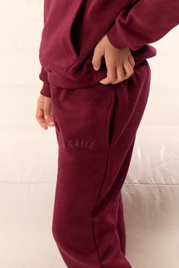 Kaiia Kids Logo Cuffed Joggers Deep Burgundy