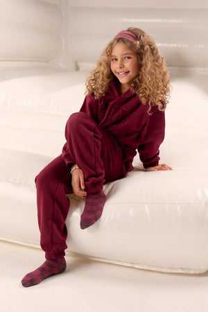 Kaiia Kids Logo Cuffed Joggers Deep Burgundy