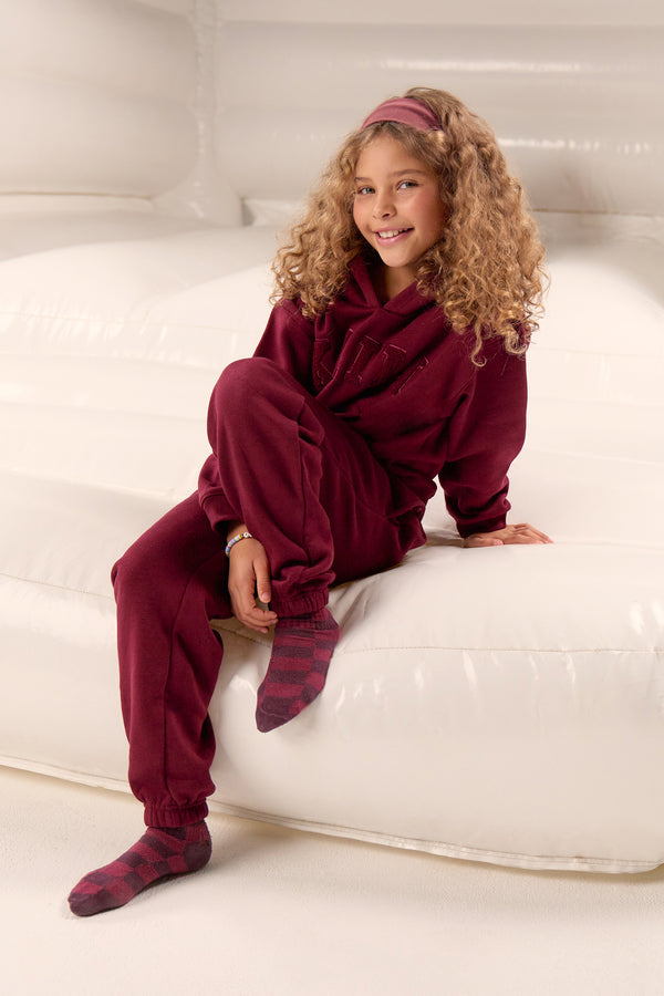 Kaiia Kids Logo Cuffed Joggers Deep Burgundy