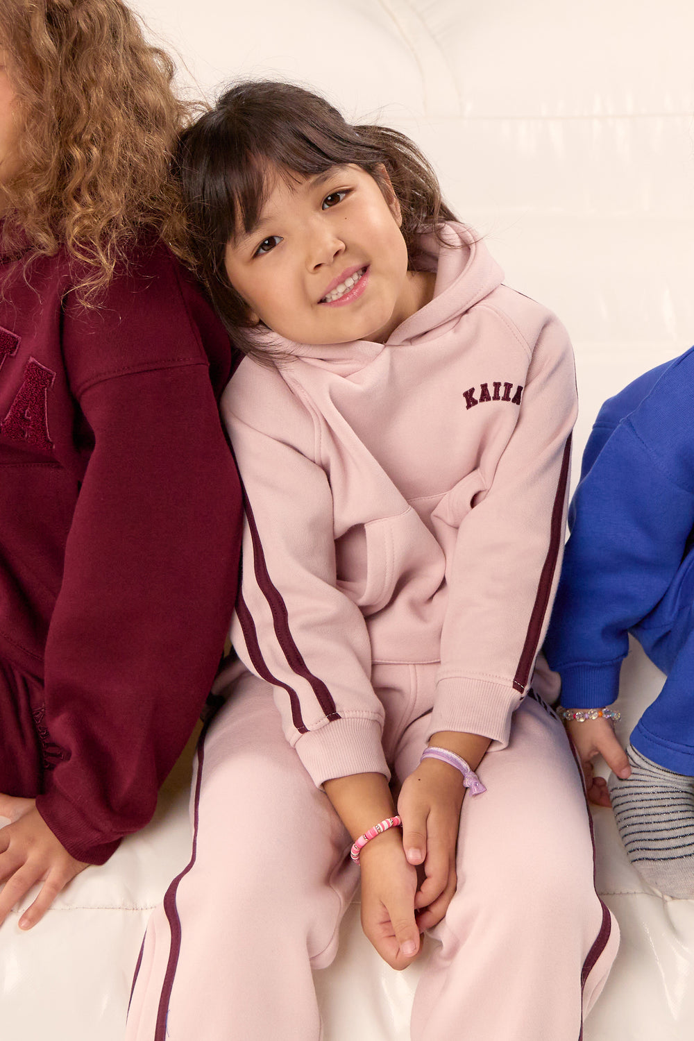 Kaiia Kids Sport Side Stripe Oversized Hoodie Pink Chai & Burgundy