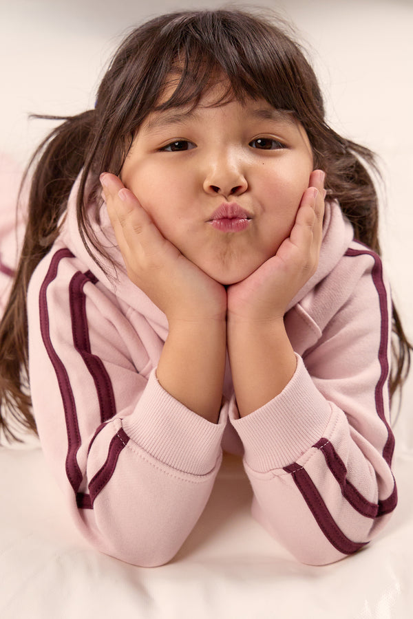 Kaiia Kids Sport Side Stripe Oversized Hoodie Pink Chai & Burgundy