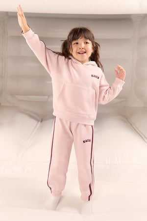 Kaiia Kids Sport Side Stripe Oversized Hoodie Pink Chai & Burgundy
