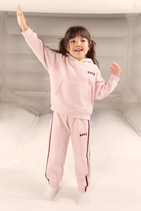 Kaiia Kids Sport Side Stripe Cuffed Joggers Pink Chai & Burgundy