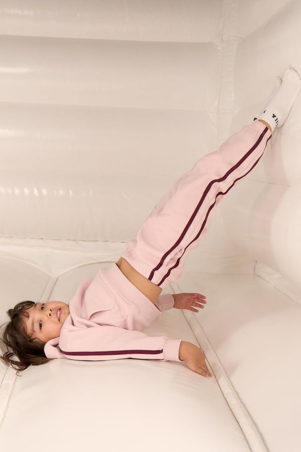 Kaiia Kids Sport Side Stripe Cuffed Joggers Pink Chai & Burgundy