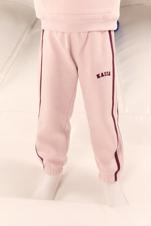 Kaiia Kids Sport Side Stripe Cuffed Joggers Pink Chai & Burgundy