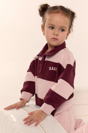 Kaiia Kids Striped Oversized Rugby Sweatshirt Pink Chai & Burgundy