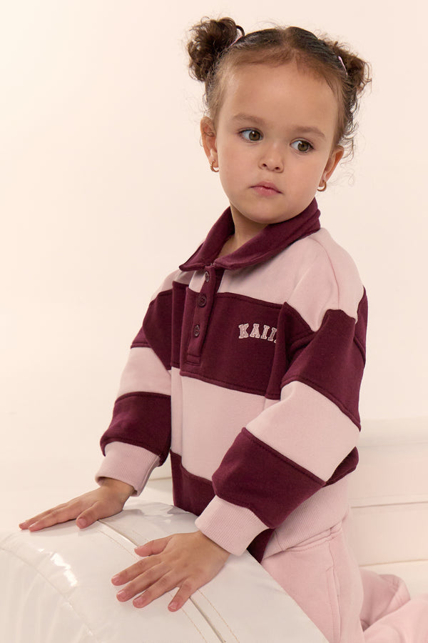 Kaiia Kids Striped Oversized Rugby Sweatshirt Pink Chai & Burgundy