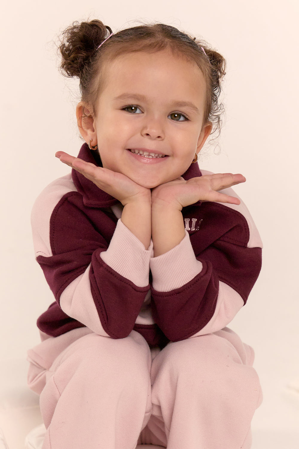 Kaiia Kids Striped Oversized Rugby Sweatshirt Pink Chai & Burgundy