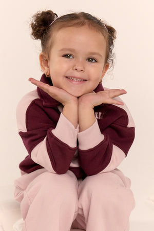 Kaiia Kids Striped Oversized Rugby Sweatshirt Pink Chai & Burgundy