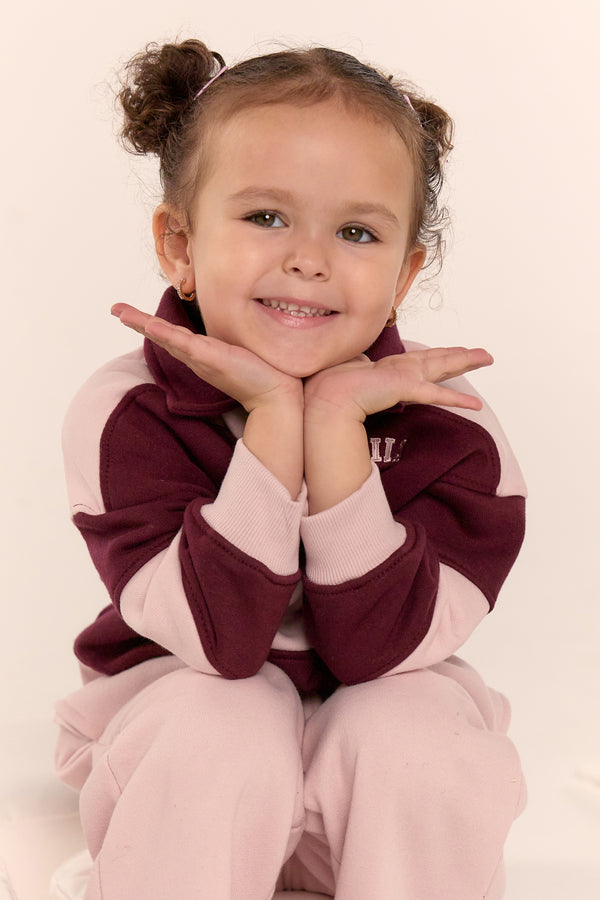 Kaiia Kids Striped Oversized Rugby Sweatshirt Pink Chai & Burgundy