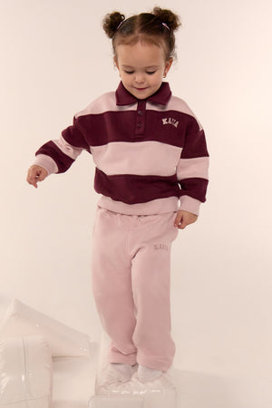 Kaiia Kids Striped Oversized Rugby Sweatshirt Pink Chai & Burgundy