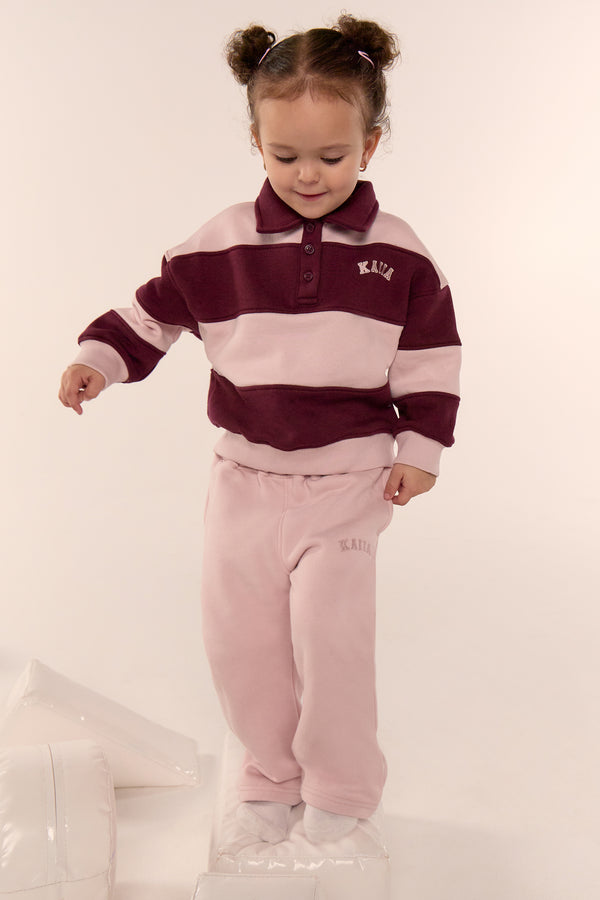 Kaiia Kids Striped Oversized Rugby Sweatshirt Pink Chai & Burgundy