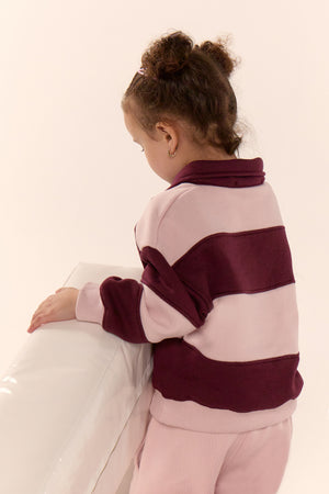Kaiia Kids Striped Oversized Rugby Sweatshirt Pink Chai & Burgundy