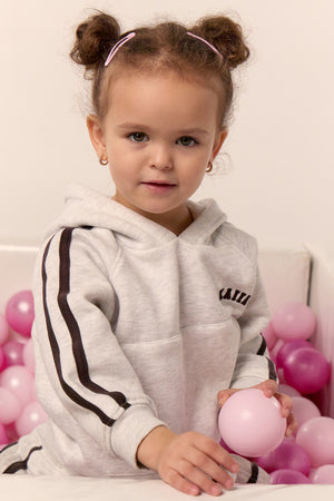 Kaiia Kids Sport Side Stripe Oversized Hoodie Light Grey Marl & Brown