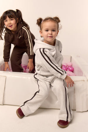 Kaiia Kids Sport Side Stripe Oversized Hoodie Light Grey Marl & Brown