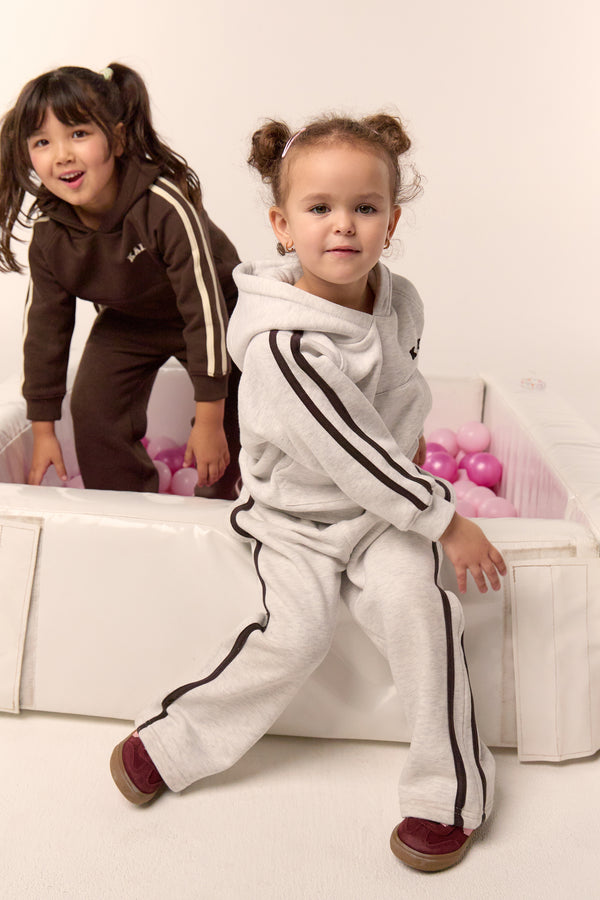 Kaiia Kids Sport Side Stripe Oversized Hoodie Light Grey Marl & Brown