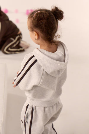 Kaiia Kids Sport Side Stripe Oversized Hoodie Light Grey Marl & Brown