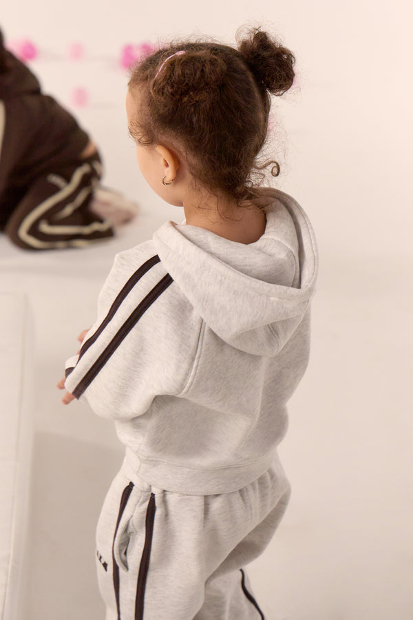 Kaiia Kids Sport Side Stripe Oversized Hoodie Light Grey Marl & Brown