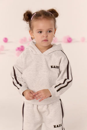 Kaiia Kids Sport Side Stripe Oversized Hoodie Light Grey Marl & Brown