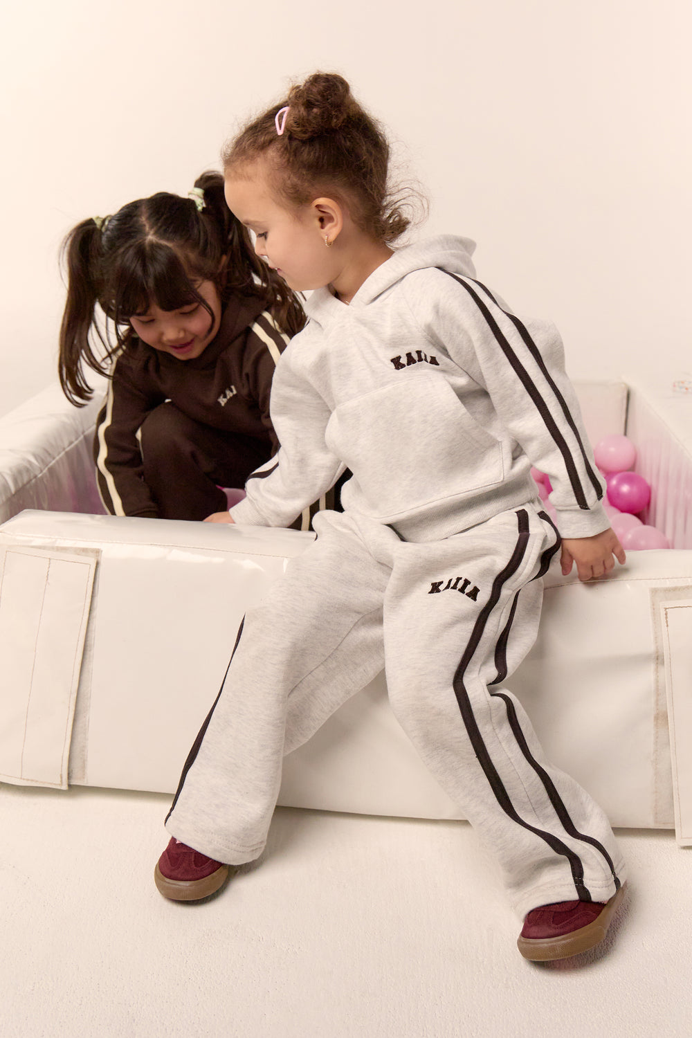Kaiia Kids Sport Side Stripe Straight Leg Joggers Light Grey Marl & Brown
