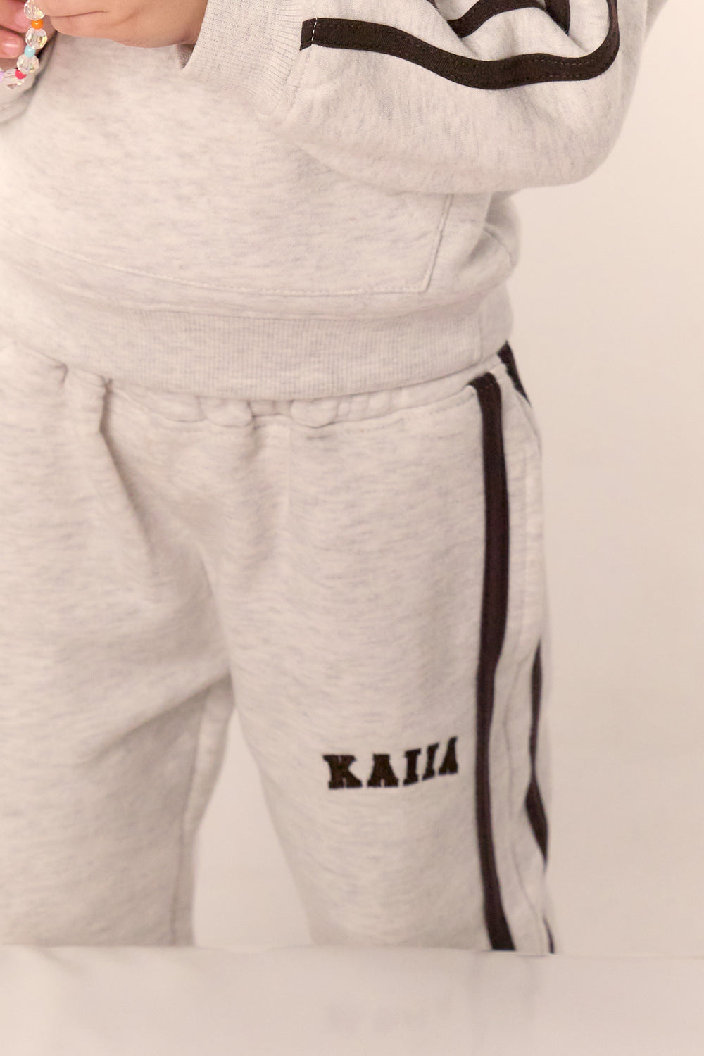 Kaiia Kids Sport Side Stripe Straight Leg Joggers Light Grey Marl & Brown