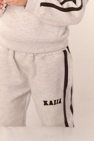 Kaiia Kids Sport Side Stripe Straight Leg Joggers Light Grey Marl & Brown