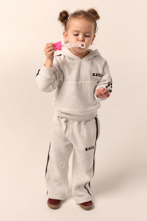 Kaiia Kids Sport Side Stripe Straight Leg Joggers Light Grey Marl & Brown