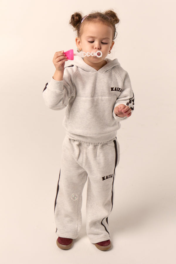 Kaiia Kids Sport Side Stripe Straight Leg Joggers Light Grey Marl & Brown