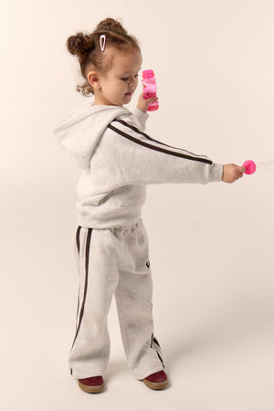 Kaiia Kids Sport Side Stripe Straight Leg Joggers Light Grey Marl & Brown