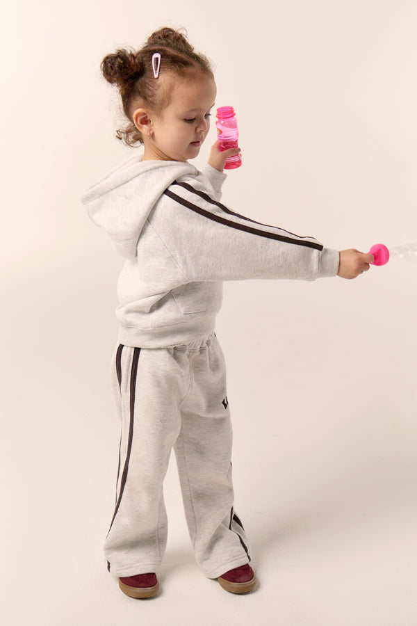 Kaiia Kids Sport Side Stripe Straight Leg Joggers Light Grey Marl & Brown