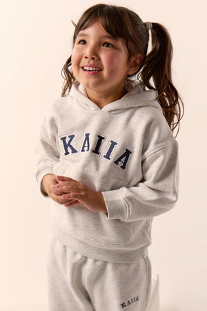 Kaiia Kids Slogan Oversized Hoodie Light Grey Marl & Navy